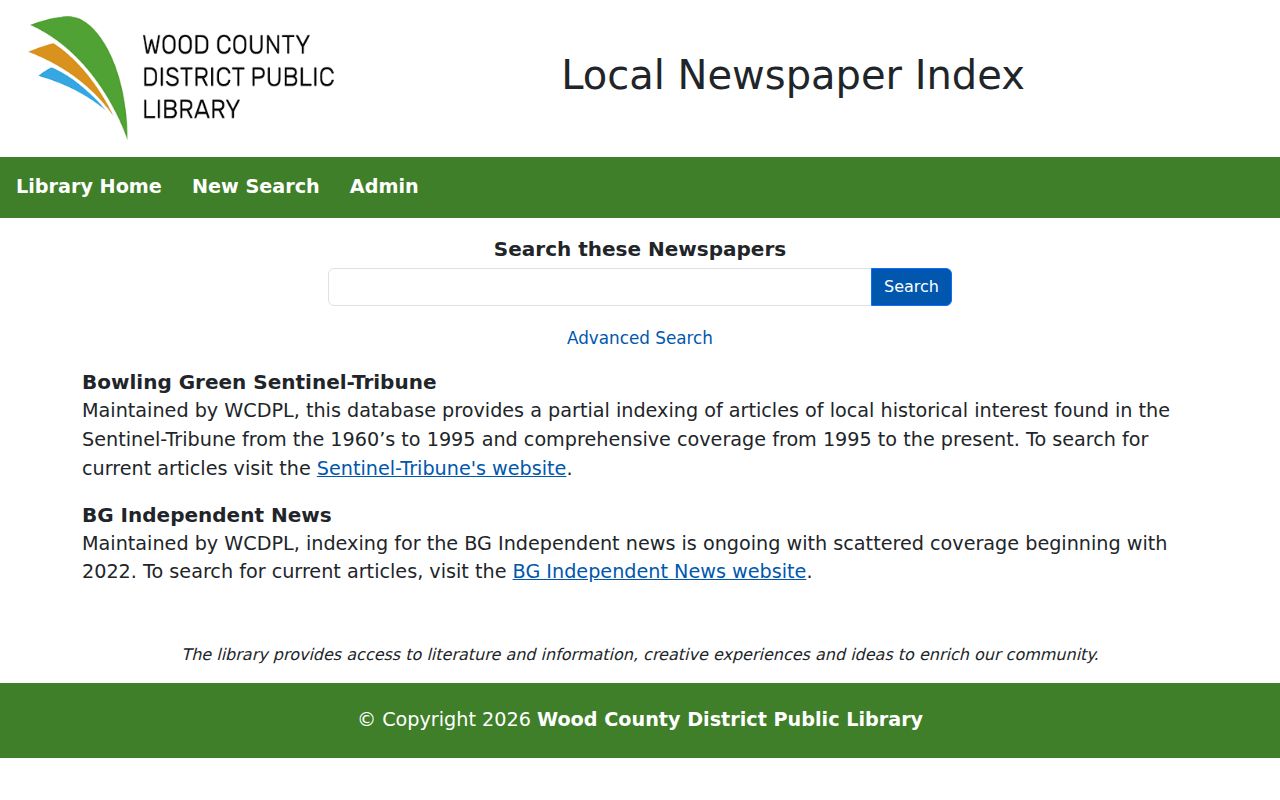 Bowling Green city directory research companion, WCDPL historical newspaper archive