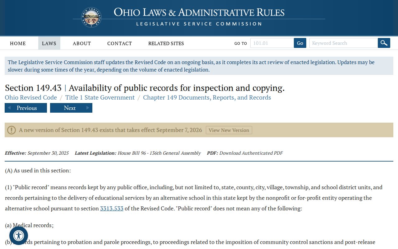 Bowling Green residents directory Ohio Public Records Act reference