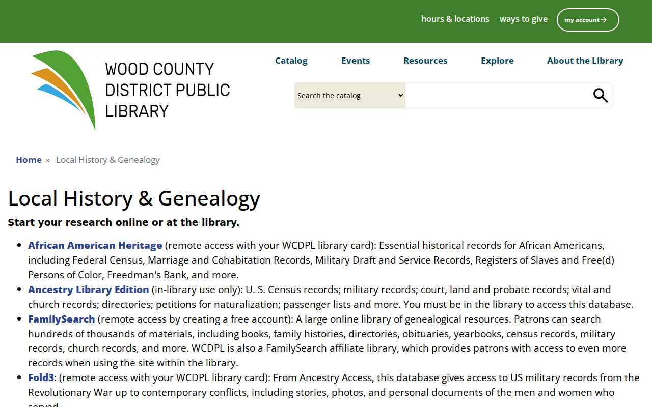Bowling Green residents directory Wood County District Public Library local history collection