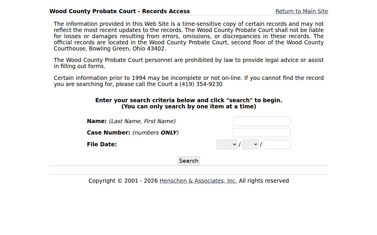 Bowling Green resident lookup Wood County Probate records search
